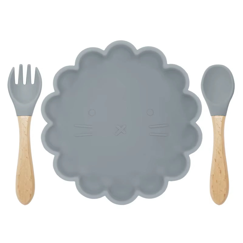 Hot Sale BPA Free Children'S Tableware Oval Lace Cute Food Plates Waterproof Bowl Plates Solid Color Spoon Fork Set Baby Stuff