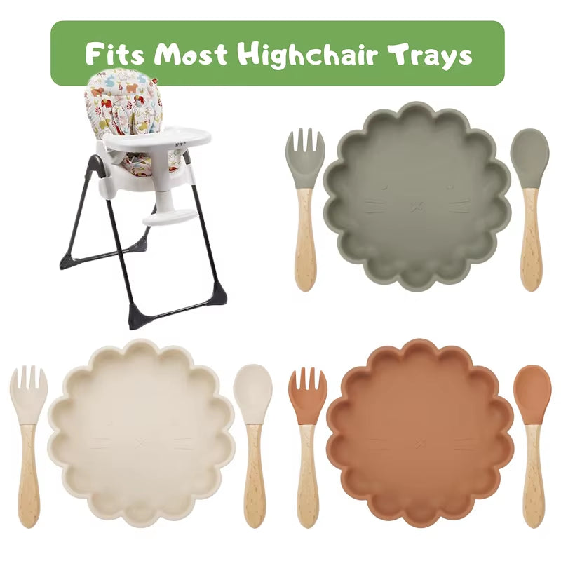 Hot Sale BPA Free Children'S Tableware Oval Lace Cute Food Plates Waterproof Bowl Plates Solid Color Spoon Fork Set Baby Stuff