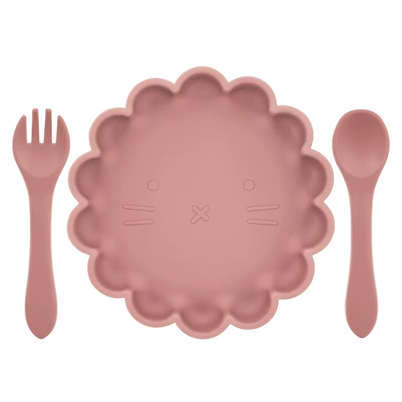 Hot Sale BPA Free Children'S Tableware Oval Lace Cute Food Plates Waterproof Bowl Plates Solid Color Spoon Fork Set Baby Stuff