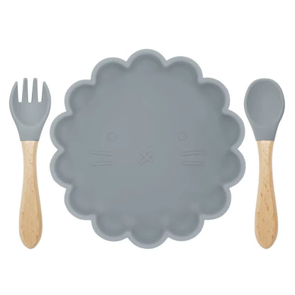 Hot Sale BPA Free Children'S Tableware Oval Lace Cute Food Plates Waterproof Bowl Plates Solid Color Spoon Fork Set Baby Stuff