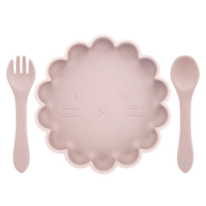 Hot Sale BPA Free Children'S Tableware Oval Lace Cute Food Plates Waterproof Bowl Plates Solid Color Spoon Fork Set Baby Stuff
